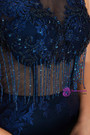 Romantic Navy Blue Mermaid Bateau Backless See Through Beading Prom Dress