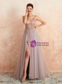 Brilliant Sexy Pink Tulle V-neck Backless Beading Sequins Floor Length Prom Dress
