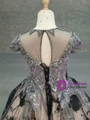 Glamorous Champagne And Black Tulle Cap Sleeve Appliques Beading Flower Girl Dress