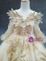 Fancy Champagne Ball Gown Tulle Gold Long Sleeve Spaghetti Straps Beaidng Sequins Flower Girl Dress