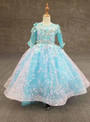 Luxurious Blue Ball Gown Tulle Appliques Beading Short Sleeve Flower Girl Dress