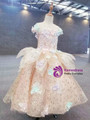 Impressive Pink Ball Gown Tulle Sequins Cap Sleeve Colorful 3D Flower Flower Girl Dress