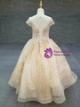 Fancy Champagne Gold Tulle Sequins Beading Cap Sleeve Backless Flower Girl Dress