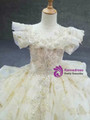 Champagne Ball Gown Tulle Sequins Beading Backless Flower Girl Dress