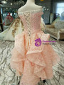 Princess Pink Lace Off the Shoulder Beading Sequins Flower Girl Dress With Bow