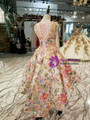 Cute Champagne Tulle Scoop Neck Embroidery Flower Girl Dress With Appliques Beading