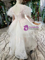 Fancy Ivory White Tulle Sequins Appliques Open Back Long Sleeve Flower Girl Dress