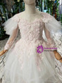 Fancy Ivory White Tulle Sequins Appliques Open Back Long Sleeve Flower Girl Dress