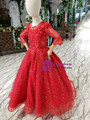 Fashionable Red Tulle Sequins Long Sleeve Appliques Beading Flower Girl Dress 