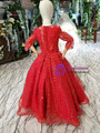 Fashionable Red Tulle Sequins Long Sleeve Appliques Beading Flower Girl Dress 
