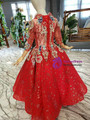 Luxurious Red Ball Gown Sequins 3/4 Sleeve Appliques Crystal Beading Flower Girl Dress