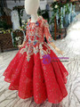 Luxurious Red Ball Gown Sequins 3/4 Sleeve Appliques Crystal Beading Flower Girl Dress