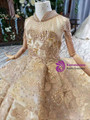 Champagne Gold Ball Gown Tulle Appliques High Neck Cap Sleeve Flower Girl Dress
