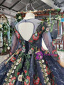 Beautiful Navy Blue Long Sleeve Backless Tulle Sequins Embroidery Appliques Flower Girl Dress