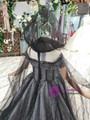 Black Ball Gown Tulle Sequins Off the Shoulder Flower Girl Dress With Shawl