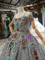 Silver Gray Ball Gown Sequins Spaghetti Straps Embroidery Flower Girl Dress With Beading Crystal 