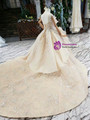 Champagne Ball Gown Sequins Spaghetti Straps Appliques Flower Girl Dress With Long Train