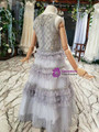 Simple Gray Wave Point Tulle Tiers Beading Crystal Sleeveless Long Flower Girl Dress