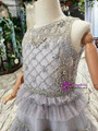 Simple Gray Wave Point Tulle Tiers Beading Crystal Sleeveless Long Flower Girl Dress