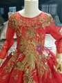 Red Ball Gown Sequins Long Sleeve Embroidery Appliques Flower Girl Dress