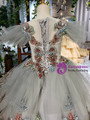 Gray Ball Gown Tulle Coloful Embroidery Beading Crystal Flower Girl Dress