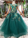Green Ball Gown Tulle Sequins Appliques Sleeveless Luxury Flower Girl Dress