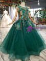 Green Ball Gown Tulle Sequins Appliques Sleeveless Luxury Flower Girl Dress