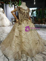 Champagne Ball Gown Backless Cap Sleeve Tulle Sequins Appliques Flower Girl Dress