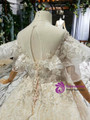 Popular Champagne Tulle Sequins Appliques Beading Short Sleeve Long Flower Girl Dress