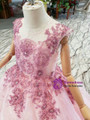 Popular Pink Ball Gown Tulle Beading Embroidery Long Flower Girl Dress
