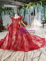 Beautiful Dark Red Ball Gown Tulle Embroidery Beading Flower Girl Dress With Train