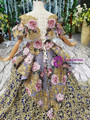 Blue Ball Gown Gold Lace Embroidery Flower Flower Girl Dress With Bow