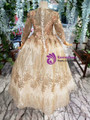 Princess Gold Ball Gown Sequins Appliques Long Sleeve Long Flower Girl Dress