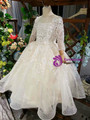 Light Champagne Sequins Appliques Long Sleeve Long Luxury Flower Girl Dress