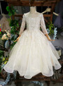 Light Champagne Sequins Appliques Long Sleeve Long Luxury Flower Girl Dress