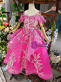 Fashionable Fuchsia Tulle Embroidery Appliques Long Flower Girl Dress