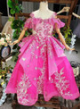 Fashionable Fuchsia Tulle Embroidery Appliques Long Flower Girl Dress