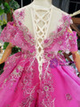 Fashionable Fuchsia Tulle Embroidery Appliques Long Flower Girl Dress