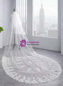 In Stock:Ship in 48 Hours White Tulle Appliques Long Bride Yarn Tulle Veils