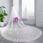 In Stock:Ship in 48 Hours White Tulle Lace Appliques Long Bride Wedding Veils