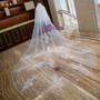 In Stock:Ship in 48 Hours White Tulle Appliques Flower Long Brides Veils 