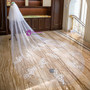 In Stock:Ship in 48 Hours White Tulle Appliques Flower Long Brides Veils 