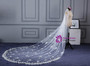 In Stock:Ship in 48 Hours White Tulle Flower Long Wedding Veil