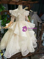 kemedress Champagne Ball Gown Tulle Appliques Sequins Short Sleeve Flower Girl Dress
