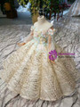 Champagne Sequins Off the Shoulder Appliques Long Sleeve Flower Girl Dress