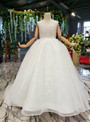 Princess White Ball Gown Tulle Sequins Long Flower Girl Dress With Feather