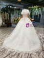 Princess White Ball Gown Tulle Sequins Long Flower Girl Dress With Feather