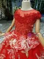 Red Tulle Embroidery Appliques Beading Luxury Flower Girl Dress With Shawl