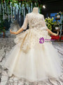 Lovely Champagne Tulle Sequins Short Sleeve Backless Beading Floor Length Flower Girl Dress