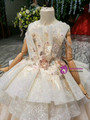 Adorable Champagne Tulle Sequins Embroidery Appliques Long Flower Girl Dress With Train